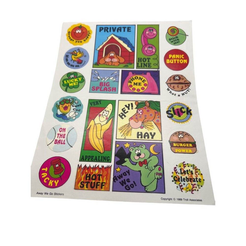 Vintage 1989 Away We Go Stickers By Troll Associates 8.5" x 11" Classroom Retro